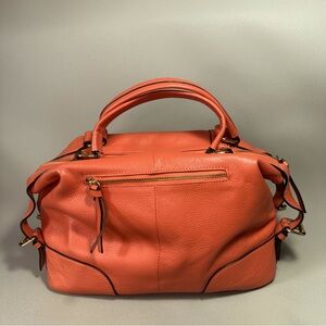 PASTE Coral Orange Genuine Pebbled Leather Satchel Handbag